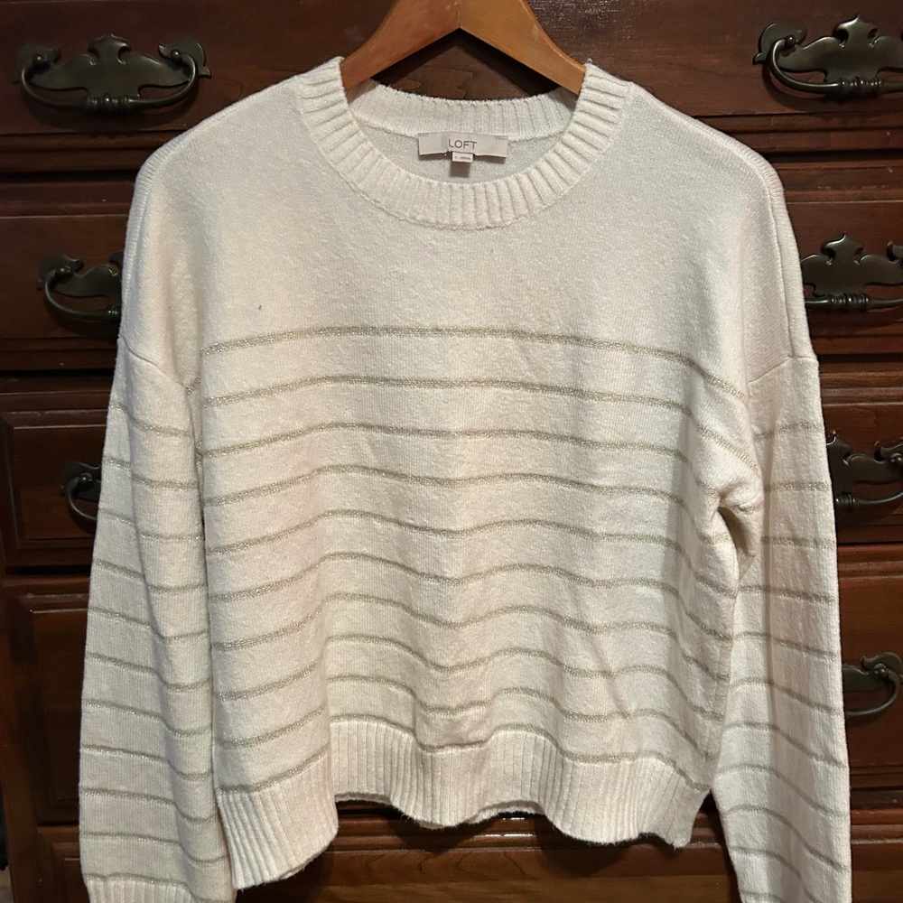 LOFT Women's Cream Striped Sweater